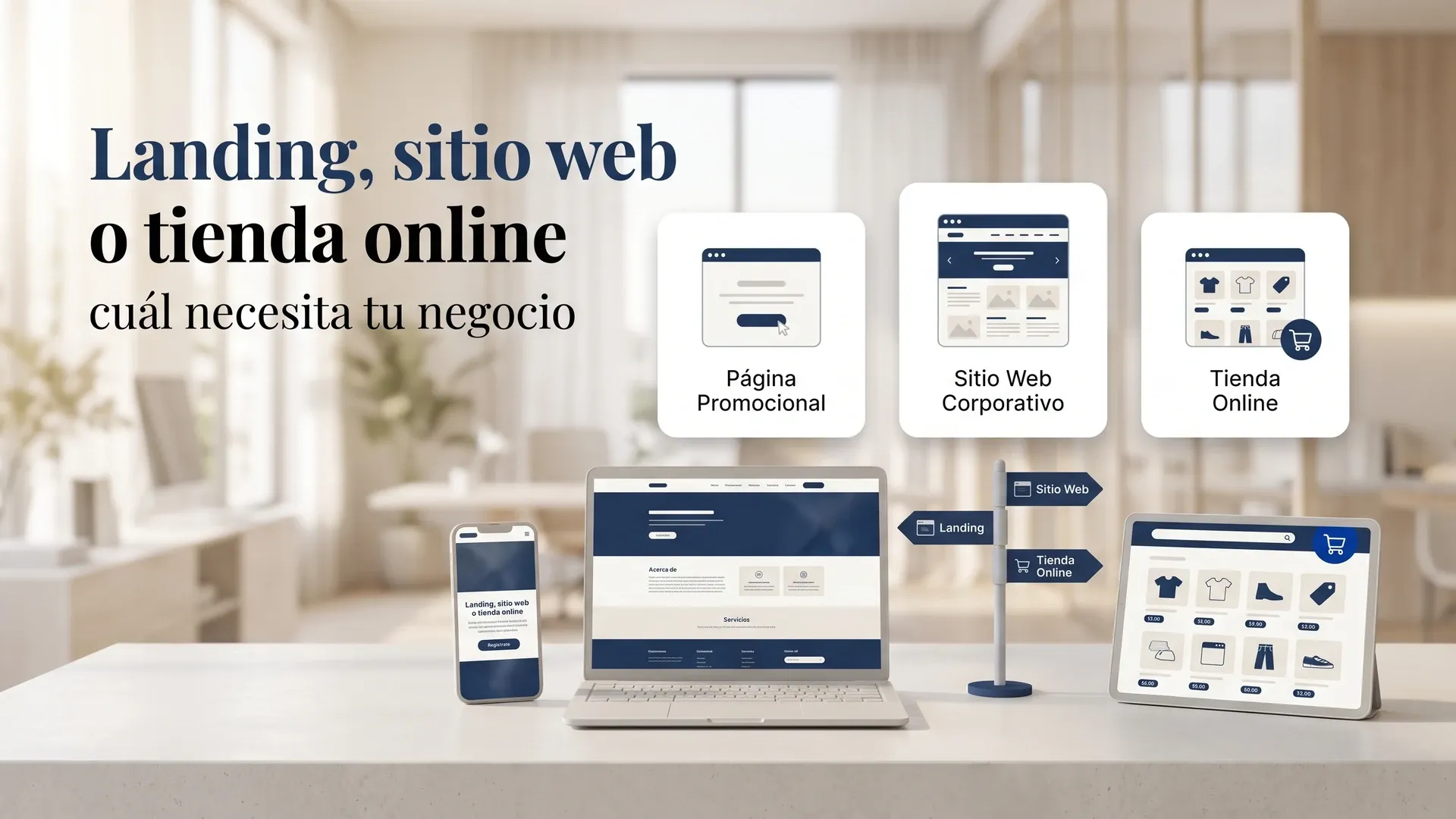Portada del artículo: Landing page, sitio web y tienda online: cuál necesita tu negocio